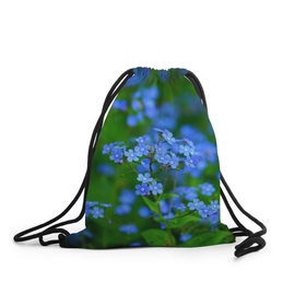 Рюкзак-мешок 3D с принтом синие цветочки в Санкт-Петербурге, 100% полиэстер | плотность ткани — 200 г/м2, размер — 35 х 45 см; лямки — толстые шнурки, застежка на шнуровке, без карманов и подкладки | 