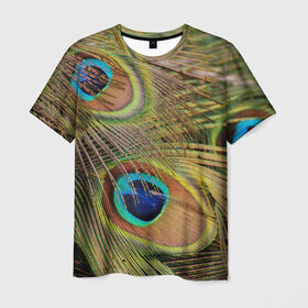 Мужская футболка 3D с принтом перо павлина в Санкт-Петербурге, 100% полиэфир | прямой крой, круглый вырез горловины, длина до линии бедер | павлин | перо | перышки | птица