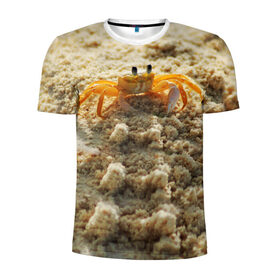 Мужская футболка 3D спортивная с принтом Краб в Санкт-Петербурге, 100% полиэстер с улучшенными характеристиками | приталенный силуэт, круглая горловина, широкие плечи, сужается к линии бедра | море | отпуск | песок | пляж | солнце | туризм