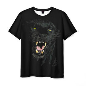 Мужская футболка 3D с принтом Чёрная пантера в Санкт-Петербурге, 100% полиэфир | прямой крой, круглый вырез горловины, длина до линии бедер | Тематика изображения на принте: кошка | оскал | пантера | прикольные картинки