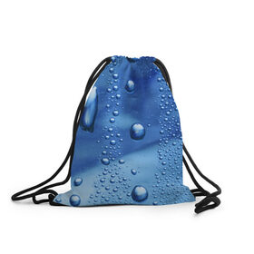 Рюкзак-мешок 3D с принтом Капли воды на стекле в Санкт-Петербурге, 100% полиэстер | плотность ткани — 200 г/м2, размер — 35 х 45 см; лямки — толстые шнурки, застежка на шнуровке, без карманов и подкладки | вода | капли | крупные | мелкие | синий | стекло