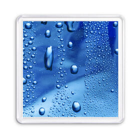 Магнит 55*55 с принтом Капли воды на стекле в Санкт-Петербурге, Пластик | Размер: 65*65 мм; Размер печати: 55*55 мм | вода | капли | крупные | мелкие | синий | стекло