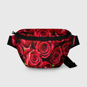 Поясная сумка 3D с принтом Розы в Санкт-Петербурге, 100% полиэстер | плотная ткань, ремень с регулируемой длиной, внутри несколько карманов для мелочей, основное отделение и карман с обратной стороны сумки застегиваются на молнию | красный | лепестки | прикольные картинки | розы | цветочки | цветы