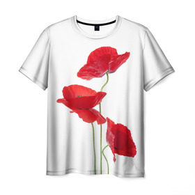 Мужская футболка 3D с принтом Маки в Санкт-Петербурге, 100% полиэфир | прямой крой, круглый вырез горловины, длина до линии бедер | field | flowers | poppies | poppy | red | wild | красные | мак | маки | поле | полевые | цветы