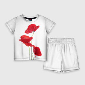 Детский костюм с шортами 3D с принтом Маки в Санкт-Петербурге,  |  | field | flowers | poppies | poppy | red | wild | красные | мак | маки | поле | полевые | цветы