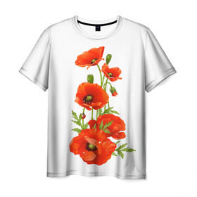 Мужская футболка 3D с принтом Маки в Санкт-Петербурге, 100% полиэфир | прямой крой, круглый вырез горловины, длина до линии бедер | field | flowers | poppies | poppy | red | wild | красные | мак | маки | поле | полевые | цветы