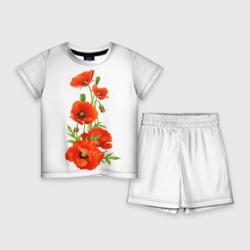 Детский костюм с шортами 3D с принтом Маки в Санкт-Петербурге,  |  | field | flowers | poppies | poppy | red | wild | красные | мак | маки | поле | полевые | цветы