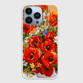 Чехол для iPhone 13 Pro с принтом Маки в Санкт-Петербурге,  |  | art | daisy | drawing | field | flowers | poppies | poppy | red | white | арт | белые | красные | мак | маки | полевые | рисунок | ромашки | цветы