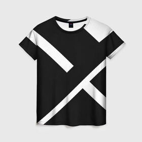 Женская футболка 3D с принтом Black and White в Санкт-Петербурге, 100% полиэфир ( синтетическое хлопкоподобное полотно) | прямой крой, круглый вырез горловины, длина до линии бедер | белый | геометрия | полосы | черный