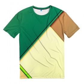 Мужская футболка 3D с принтом Material color в Санкт-Петербурге, 100% полиэфир | прямой крой, круглый вырез горловины, длина до линии бедер | Тематика изображения на принте: желтый | зеленый | полосы