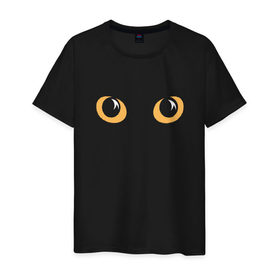 Мужская футболка хлопок с принтом Cat в Санкт-Петербурге, 100% хлопок | прямой крой, круглый вырез горловины, длина до линии бедер, слегка спущенное плечо. | cat | глаза | глаза кошки | желтые глаза | кошачьи глаза | кошка