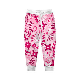 Детские брюки 3D с принтом Розовые цветы в Санкт-Петербурге, 100% полиэстер | манжеты по низу, эластичный пояс регулируется шнурком, по бокам два кармана без застежек, внутренняя часть кармана из мелкой сетки | арт | розовый | цветы