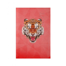 Обложка для паспорта матовая кожа с принтом Полигональный Тигр в Санкт-Петербурге, натуральная матовая кожа | размер 19,3 х 13,7 см; прозрачные пластиковые крепления | Тематика изображения на принте: красный | полигоны | тигр