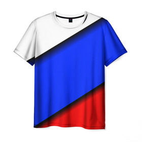 Мужская футболка 3D с принтом Российский флаг в Санкт-Петербурге, 100% полиэфир | прямой крой, круглый вырез горловины, длина до линии бедер | косой | наклонный | триколор