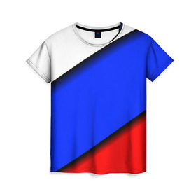 Женская футболка 3D с принтом Российский флаг в Санкт-Петербурге, 100% полиэфир ( синтетическое хлопкоподобное полотно) | прямой крой, круглый вырез горловины, длина до линии бедер | косой | наклонный | триколор