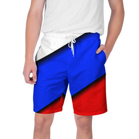 Мужские шорты 3D с принтом Российский флаг в Санкт-Петербурге,  полиэстер 100% | прямой крой, два кармана без застежек по бокам. Мягкая трикотажная резинка на поясе, внутри которой широкие завязки. Длина чуть выше колен | косой | наклонный | триколор