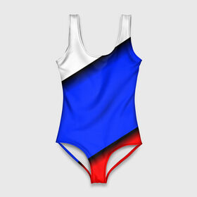 Купальник-боди 3D с принтом Российский флаг в Санкт-Петербурге, 82% полиэстер, 18% эластан | Круглая горловина, круглый вырез на спине | косой | наклонный | триколор