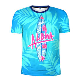 Мужская футболка 3D спортивная с принтом Aloha в Санкт-Петербурге, 100% полиэстер с улучшенными характеристиками | приталенный силуэт, круглая горловина, широкие плечи, сужается к линии бедра | sea | гавайи | жара | калифорния | лето | любовь | море | океан | отдых | пальмы | пляж | серфинг | солнце
