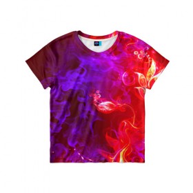 Детская футболка 3D с принтом Огненная стихия в Санкт-Петербурге, 100% гипоаллергенный полиэфир | прямой крой, круглый вырез горловины, длина до линии бедер, чуть спущенное плечо, ткань немного тянется | дым | пламя | цветок | яркий