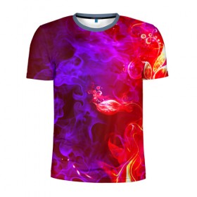 Мужская футболка 3D спортивная с принтом Огненная стихия в Санкт-Петербурге, 100% полиэстер с улучшенными характеристиками | приталенный силуэт, круглая горловина, широкие плечи, сужается к линии бедра | Тематика изображения на принте: дым | пламя | цветок | яркий