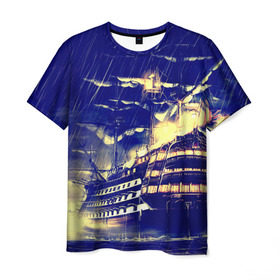 Мужская футболка 3D с принтом Корабль в Санкт-Петербурге, 100% полиэфир | прямой крой, круглый вырез горловины, длина до линии бедер | дождь | парусник | судно | фрегат