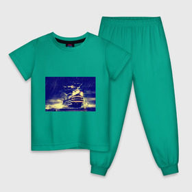 Детская пижама хлопок с принтом Корабль в Санкт-Петербурге, 100% хлопок |  брюки и футболка прямого кроя, без карманов, на брюках мягкая резинка на поясе и по низу штанин
 | Тематика изображения на принте: дождь | парусник | судно | фрегат