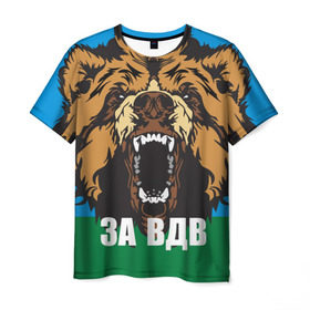 Мужская футболка 3D с принтом ВДВ в Санкт-Петербурге, 100% полиэфир | прямой крой, круглый вырез горловины, длина до линии бедер | airborne troops | animal | bear | flag | head | teeth | tusks | walrus | вдв | голова | животное | клыки | медведь | оскал | флаг