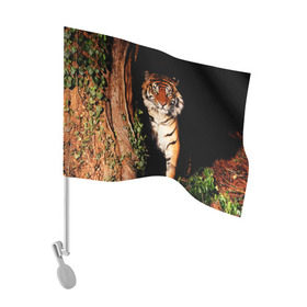 Флаг для автомобиля с принтом Тигр в Санкт-Петербурге, 100% полиэстер | Размер: 30*21 см | дикая кошка | лес | природа | тигр | хищник