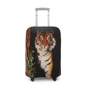 Чехол для чемодана 3D с принтом Тигр в Санкт-Петербурге, 86% полиэфир, 14% спандекс | двустороннее нанесение принта, прорези для ручек и колес | Тематика изображения на принте: дикая кошка | лес | природа | тигр | хищник