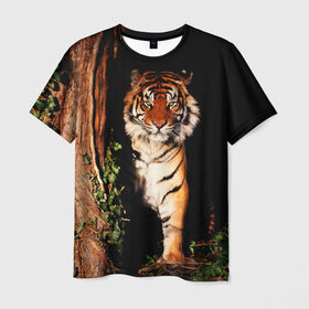 Мужская футболка 3D с принтом Тигр в Санкт-Петербурге, 100% полиэфир | прямой крой, круглый вырез горловины, длина до линии бедер | дикая кошка | лес | природа | тигр | хищник