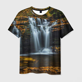 Мужская футболка 3D с принтом Водопад в Санкт-Петербурге, 100% полиэфир | прямой крой, круглый вырез горловины, длина до линии бедер | Тематика изображения на принте: вода | лес | пейзаж | природа