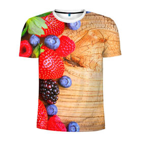 Мужская футболка 3D спортивная с принтом Ягодки в Санкт-Петербурге, 100% полиэстер с улучшенными характеристиками | приталенный силуэт, круглая горловина, широкие плечи, сужается к линии бедра | Тематика изображения на принте: красная | малина | новая | ягода | ягодная