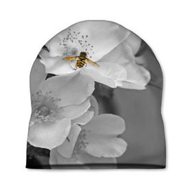 Шапка 3D с принтом Пчела на цветах в Санкт-Петербурге, 100% полиэстер | универсальный размер, печать по всей поверхности изделия | лепестки | цветы