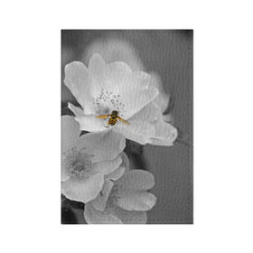 Обложка для паспорта матовая кожа с принтом Пчела на цветах в Санкт-Петербурге, натуральная матовая кожа | размер 19,3 х 13,7 см; прозрачные пластиковые крепления | Тематика изображения на принте: лепестки | цветы