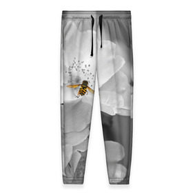 Женские брюки 3D с принтом Пчела на цветах в Санкт-Петербурге, полиэстер 100% | прямой крой, два кармана без застежек по бокам, с мягкой трикотажной резинкой на поясе и по низу штанин. В поясе для дополнительного комфорта — широкие завязки | лепестки | цветы