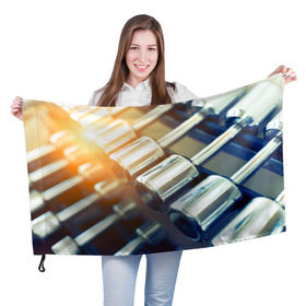 Флаг 3D с принтом Гантели в Санкт-Петербурге, 100% полиэстер | плотность ткани — 95 г/м2, размер — 67 х 109 см. Принт наносится с одной стороны | гантели | мощь | сила | спорт