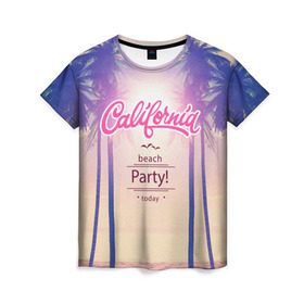 Женская футболка 3D с принтом Калифорния в Санкт-Петербурге, 100% полиэфир ( синтетическое хлопкоподобное полотно) | прямой крой, круглый вырез горловины, длина до линии бедер | sea | гавайи | жара | калифорния | лето | любовь | море | океан | отдых | пальмы | пляж | солнце