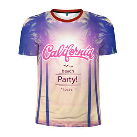 Мужская футболка 3D спортивная с принтом Калифорния в Санкт-Петербурге, 100% полиэстер с улучшенными характеристиками | приталенный силуэт, круглая горловина, широкие плечи, сужается к линии бедра | Тематика изображения на принте: sea | гавайи | жара | калифорния | лето | любовь | море | океан | отдых | пальмы | пляж | солнце