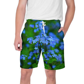 Мужские шорты 3D с принтом Синие цветы в Санкт-Петербурге,  полиэстер 100% | прямой крой, два кармана без застежек по бокам. Мягкая трикотажная резинка на поясе, внутри которой широкие завязки. Длина чуть выше колен | лепестки | прикольные картинки | цветочки | цветы