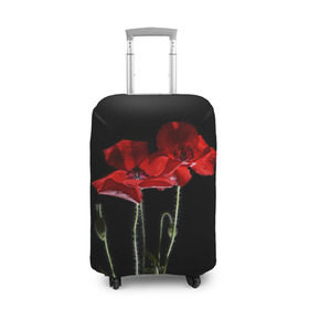 Чехол для чемодана 3D с принтом Маки в Санкт-Петербурге, 86% полиэфир, 14% спандекс | двустороннее нанесение принта, прорези для ручек и колес | background | black | flowers | poppies | poppy | red | wild | красные | мак | маки | полевые | фон | цветы | черный