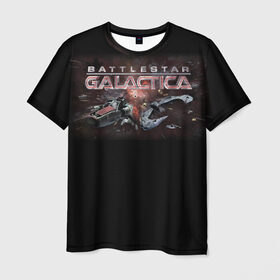Мужская футболка 3D с принтом Battlestar Galactica в Санкт-Петербурге, 100% полиэфир | прямой крой, круглый вырез горловины, длина до линии бедер | Тематика изображения на принте: battlestar galactica | звездный крейсер галактика | космос | фантастика