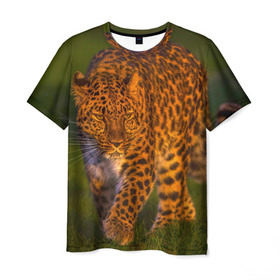 Мужская футболка 3D с принтом Дальневосточный леопард в Санкт-Петербурге, 100% полиэфир | прямой крой, круглый вырез горловины, длина до линии бедер | 