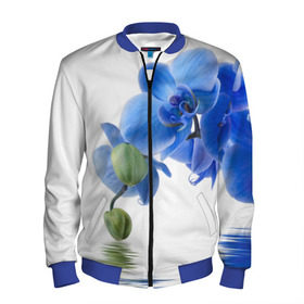 Мужской бомбер 3D с принтом Веточка орхидеи в Санкт-Петербурге, 100% полиэстер | застегивается на молнию, по бокам два кармана без застежек, по низу бомбера и на воротнике - эластичная резинка | Тематика изображения на принте: ветка | красота | нежность | орхидея | природа | растение | фауна | цветок | цветы