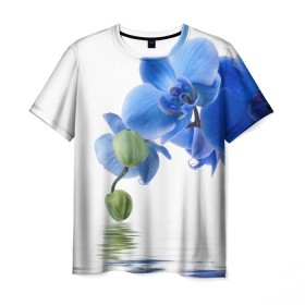 Мужская футболка 3D с принтом Веточка орхидеи в Санкт-Петербурге, 100% полиэфир | прямой крой, круглый вырез горловины, длина до линии бедер | Тематика изображения на принте: ветка | красота | нежность | орхидея | природа | растение | фауна | цветок | цветы