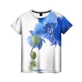 Женская футболка 3D с принтом Веточка орхидеи в Санкт-Петербурге, 100% полиэфир ( синтетическое хлопкоподобное полотно) | прямой крой, круглый вырез горловины, длина до линии бедер | ветка | красота | нежность | орхидея | природа | растение | фауна | цветок | цветы
