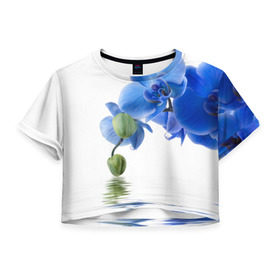 Женская футболка 3D укороченная с принтом Веточка орхидеи в Санкт-Петербурге, 100% полиэстер | круглая горловина, длина футболки до линии талии, рукава с отворотами | ветка | красота | нежность | орхидея | природа | растение | фауна | цветок | цветы