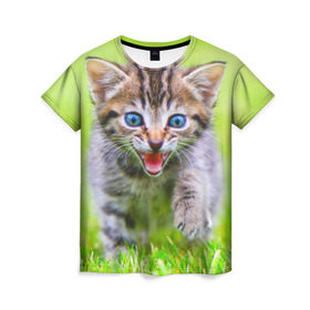 Женская футболка 3D с принтом Кися в Санкт-Петербурге, 100% полиэфир ( синтетическое хлопкоподобное полотно) | прямой крой, круглый вырез горловины, длина до линии бедер | домашние | животные | кот | котёнок | кошка | милый