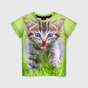 Детская футболка 3D с принтом Кися в Санкт-Петербурге, 100% гипоаллергенный полиэфир | прямой крой, круглый вырез горловины, длина до линии бедер, чуть спущенное плечо, ткань немного тянется | домашние | животные | кот | котёнок | кошка | милый