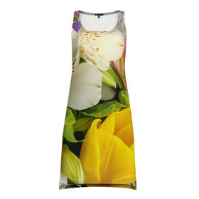 Платье-майка 3D с принтом Красивый букет в Санкт-Петербурге, 100% полиэстер | полуприлегающий силуэт, широкие бретели, круглый вырез горловины, удлиненный подол сзади. | аромат | астры | букет | вазон | великолепие | гвоздики | гиацинт | гортензия | калла | краски | красота | куст | лилия | орхидея | пион | подсолнух | полевые цветы | природа | растения | розы | ромашки