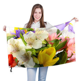 Флаг 3D с принтом Красивый букет в Санкт-Петербурге, 100% полиэстер | плотность ткани — 95 г/м2, размер — 67 х 109 см. Принт наносится с одной стороны | аромат | астры | букет | вазон | великолепие | гвоздики | гиацинт | гортензия | калла | краски | красота | куст | лилия | орхидея | пион | подсолнух | полевые цветы | природа | растения | розы | ромашки